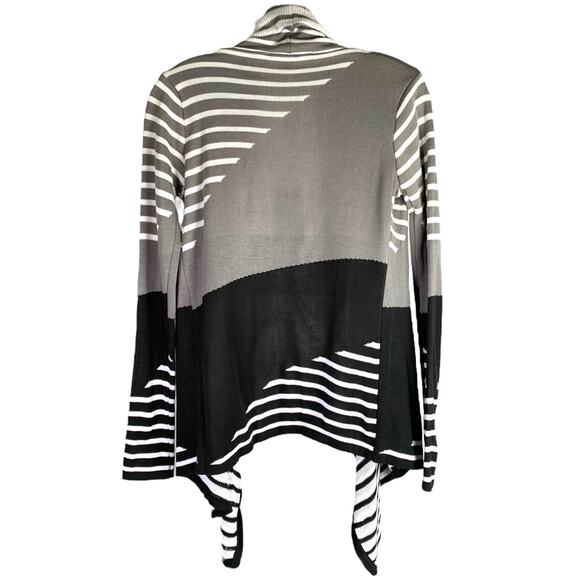 Staring At Stars Cardigan Sweater Womens XS Gray Black Striped Waterfall Front - Picture 4 of 10